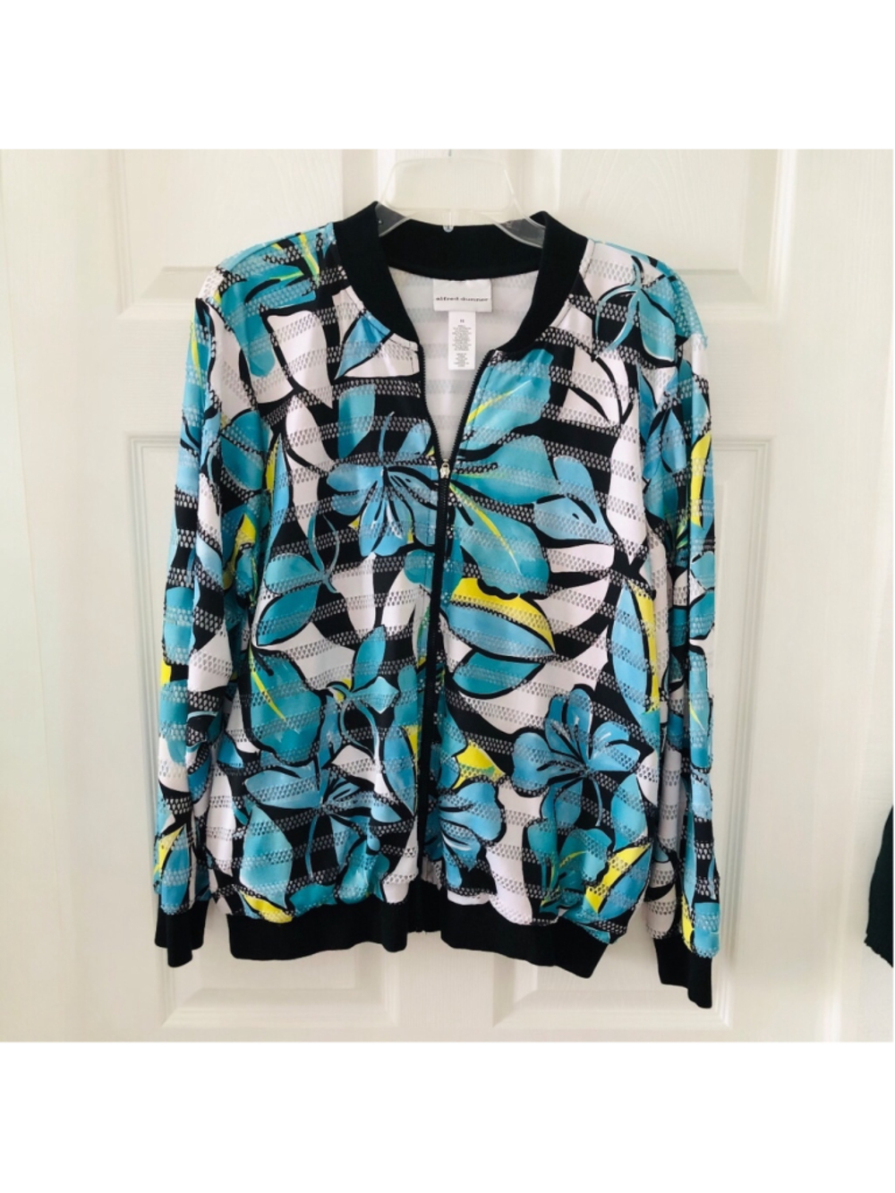 Size 16 Alfred Dunner Vibrant Mesh Bomber Track Jacket Full Zip Tropical Floral